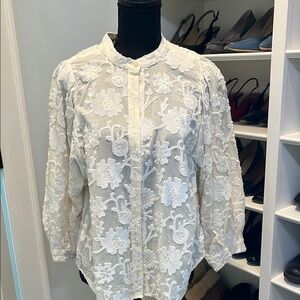 Pilcro White Lace Mandarin Collar Blouse